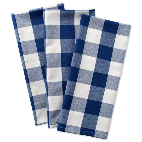 DII Buffalo Check Dishtowel Set 3 Piece 20"x30" Navy & Cream 100% Cotton - Picture 2 of 4